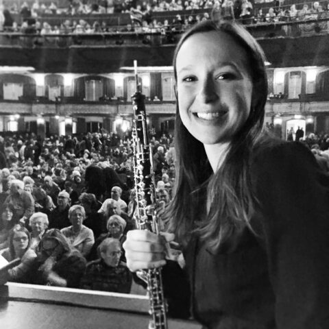 Becca and oboe in concert hall